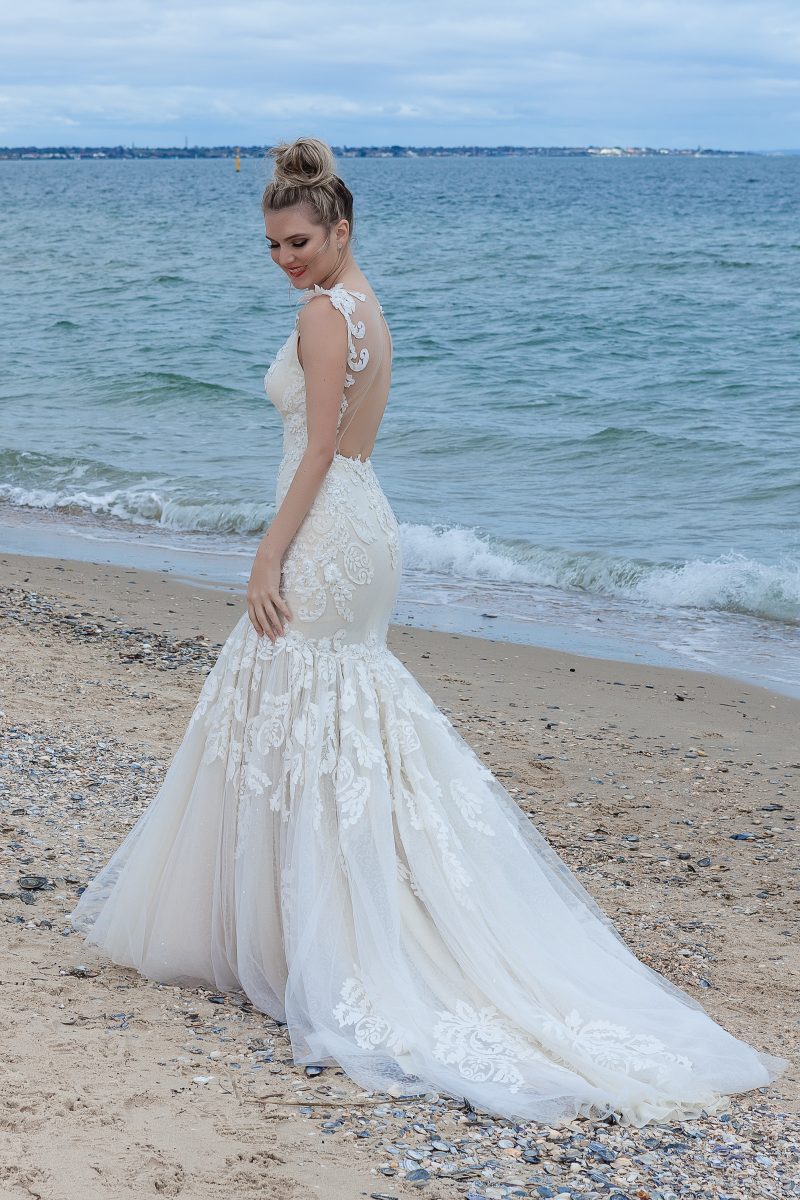 Elegant soft netted wedding Gown Melbourne