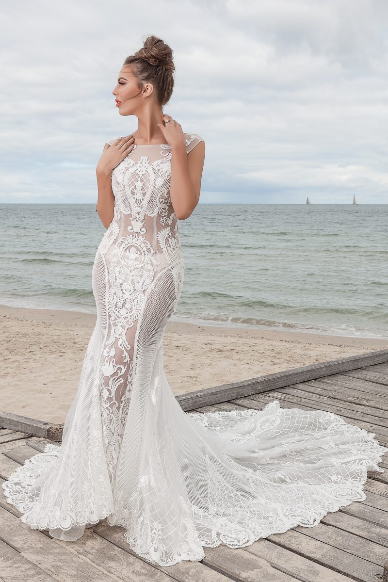 Lace edge detailed train wedding Dress Melbourne