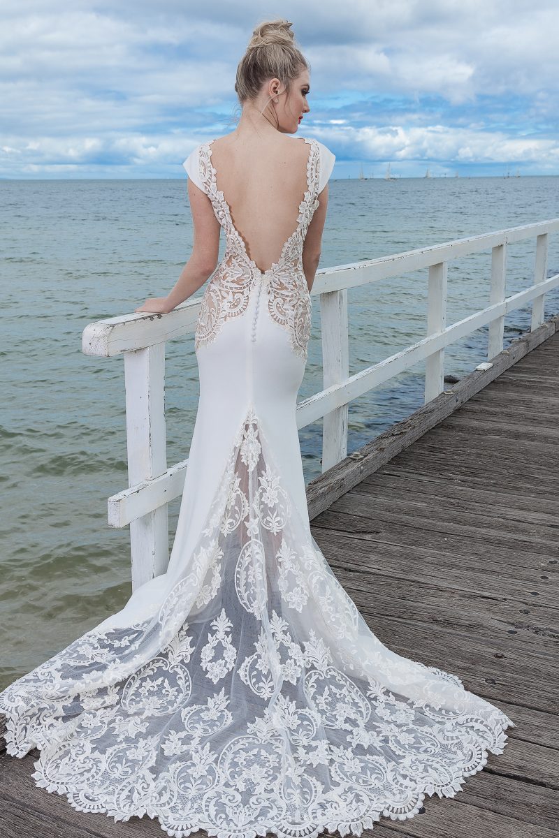 Backless Wedding Gown with sheer train Melbourne