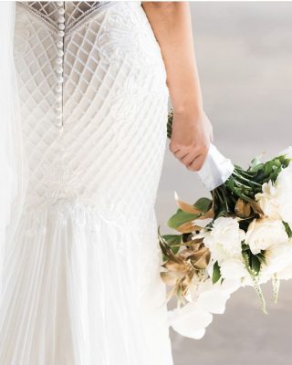 Hand beaded pearl on wedding dress