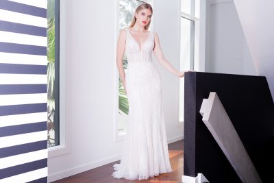 V neck illusion bodice wedding dress Melbourne 2022