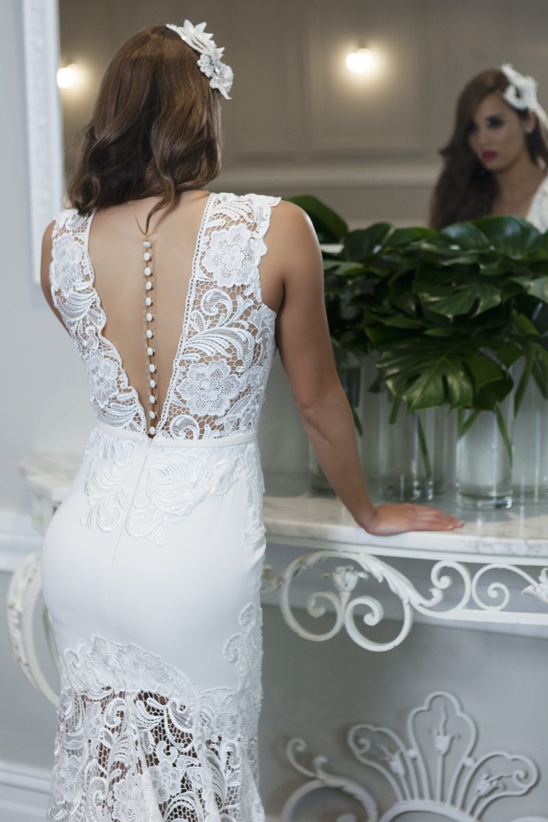 low V back wedding Dress